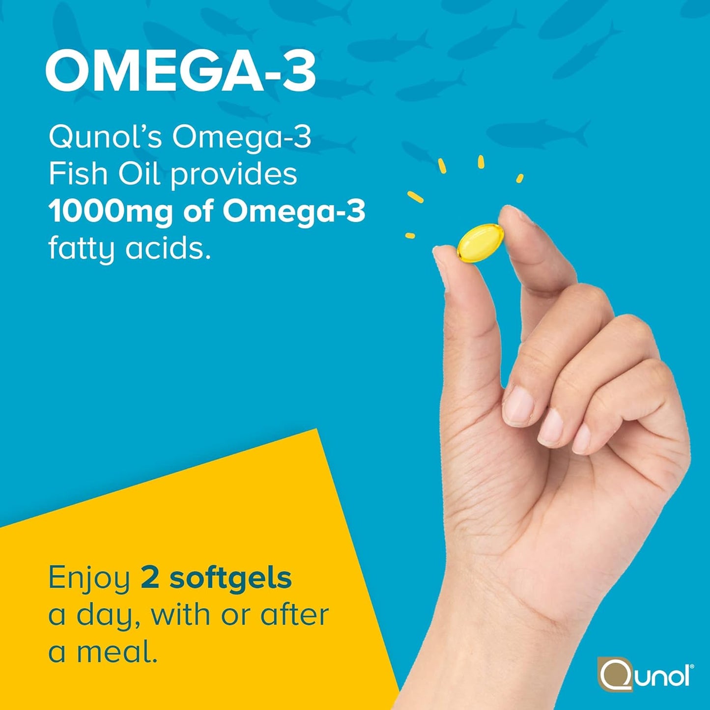 Qunol Fish Oil Omega 3 Mini Softgels, Qunol 1000mg Omega 3 EPA + DHA, 180 count