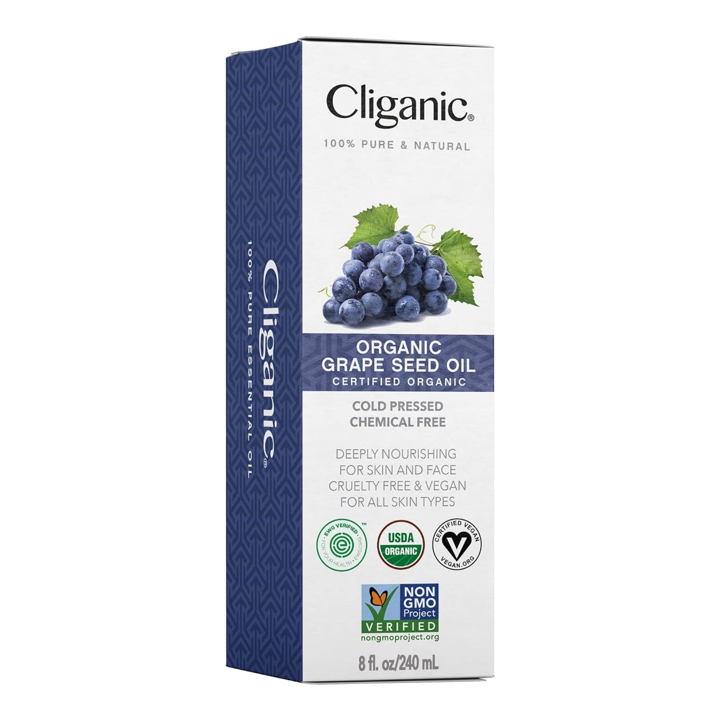 Cliganic Organic Grapeseed Oil, 100% Pure - For Skin, Hair & Face | Natural Cold Pressed Unrefined