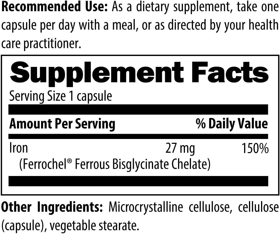 Iron Chelate 27 mg of Iron Very High Absorption  120 Capsules