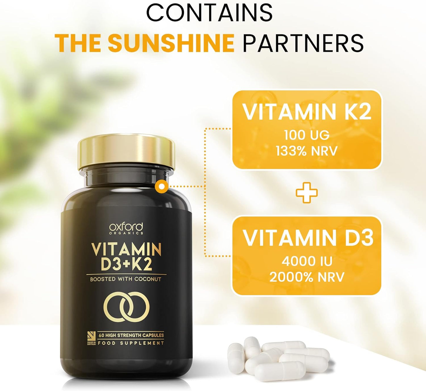 Vitamin D3 K2 Capsules - 4000 IU Vitamin D & 100mcg Vitamin K