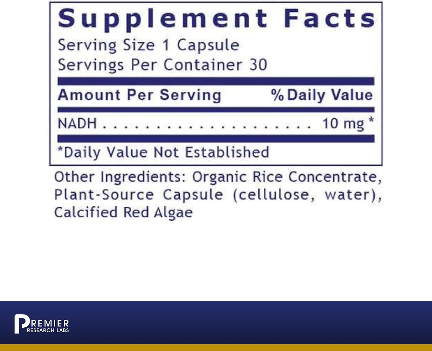 Premier Research Labs NADH - Supports ,Alertness -  30 Plant-Source Capsules