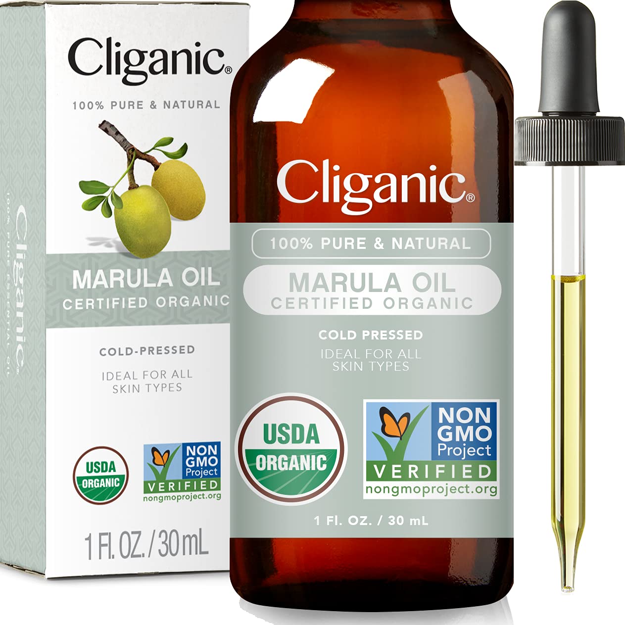 Cliganic Organic Marula Oil, 100% Pure - For Face & Hair 1 Fl oz