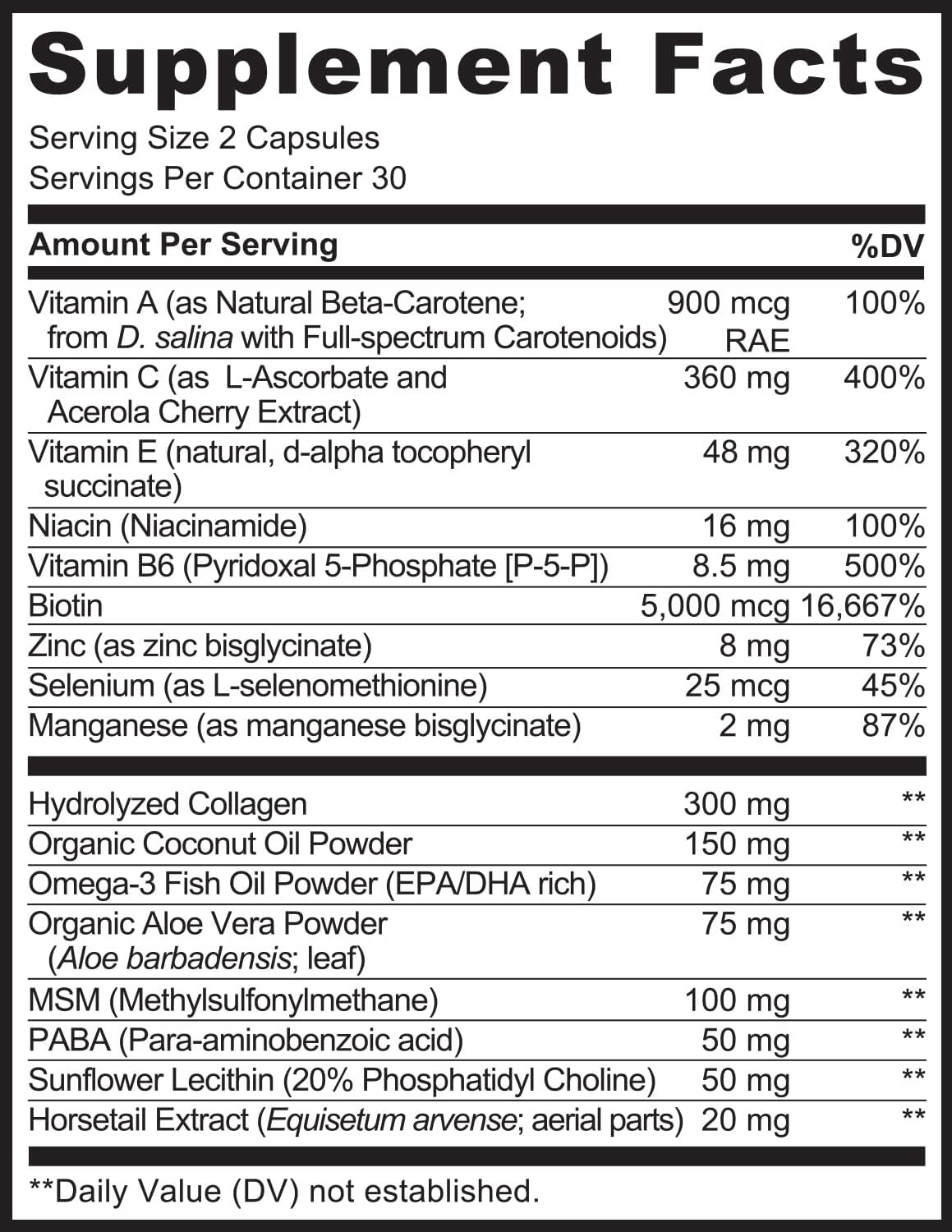 NATURELO Hair, Skin and Nails Vitamins - 5000 mcg Biotin, 60 capsules