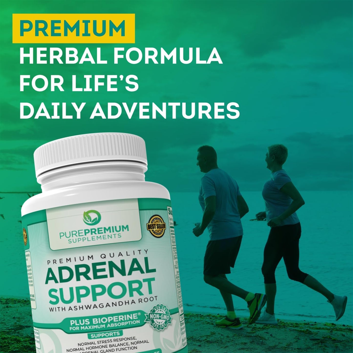 PurePremium Adrenal Support Supplements with Ashwagandha Root Extract  - 60 Capsules