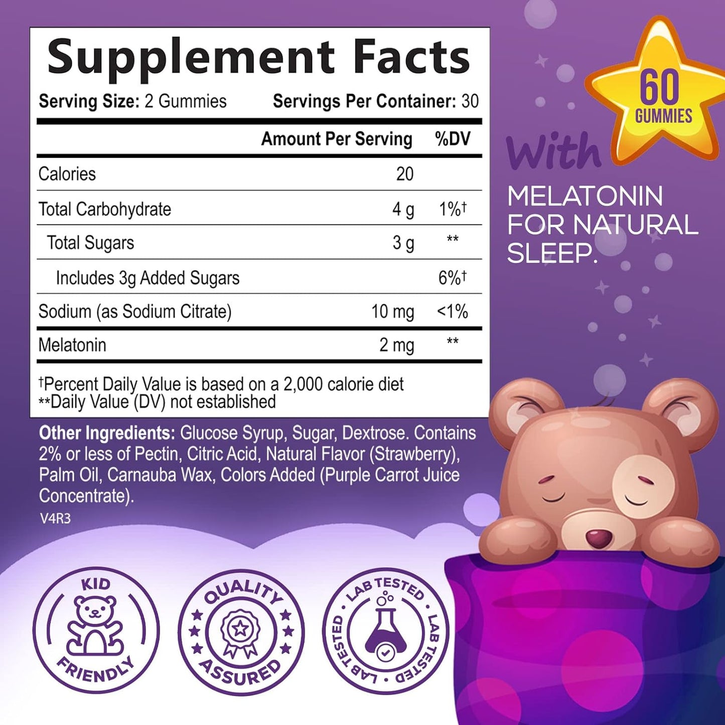 Kids Sleep Gummies, 2mg Melatonin, Nature's Effective  - 60 Gummies