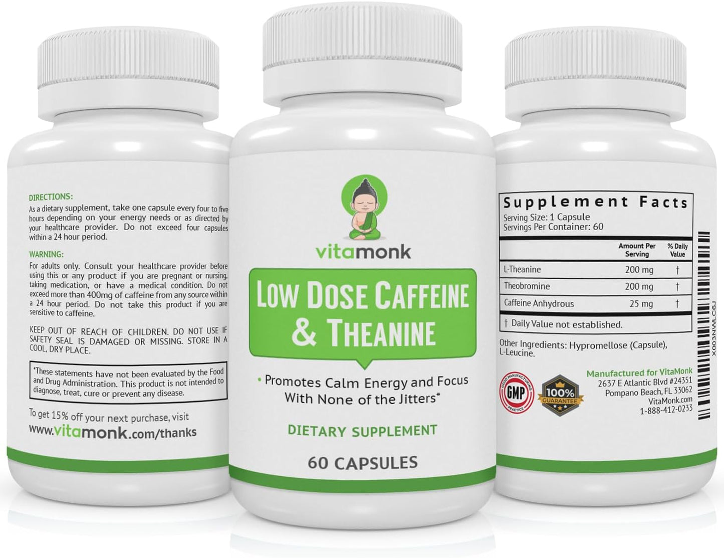 VitaMonk Low Dose Caffeine and Theanine 60 Caps