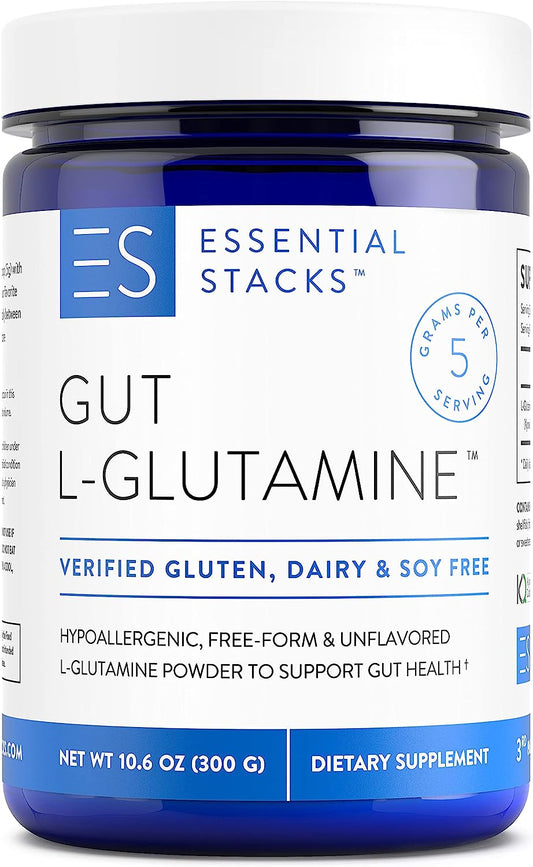 Essential Stacks  Gut L-Glutamine Powder Pure L Glutamine Powder for Leaky Gut, Bloating & Gut Health