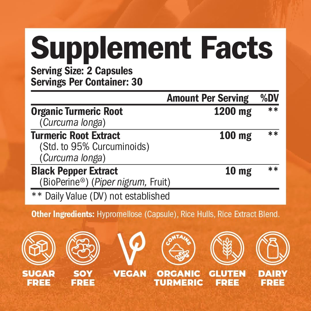 Turmeric Curcumin with Black Pepper Extract (Bioperine) & Organic Tumeric Joint Support -60 capsules Supplement.