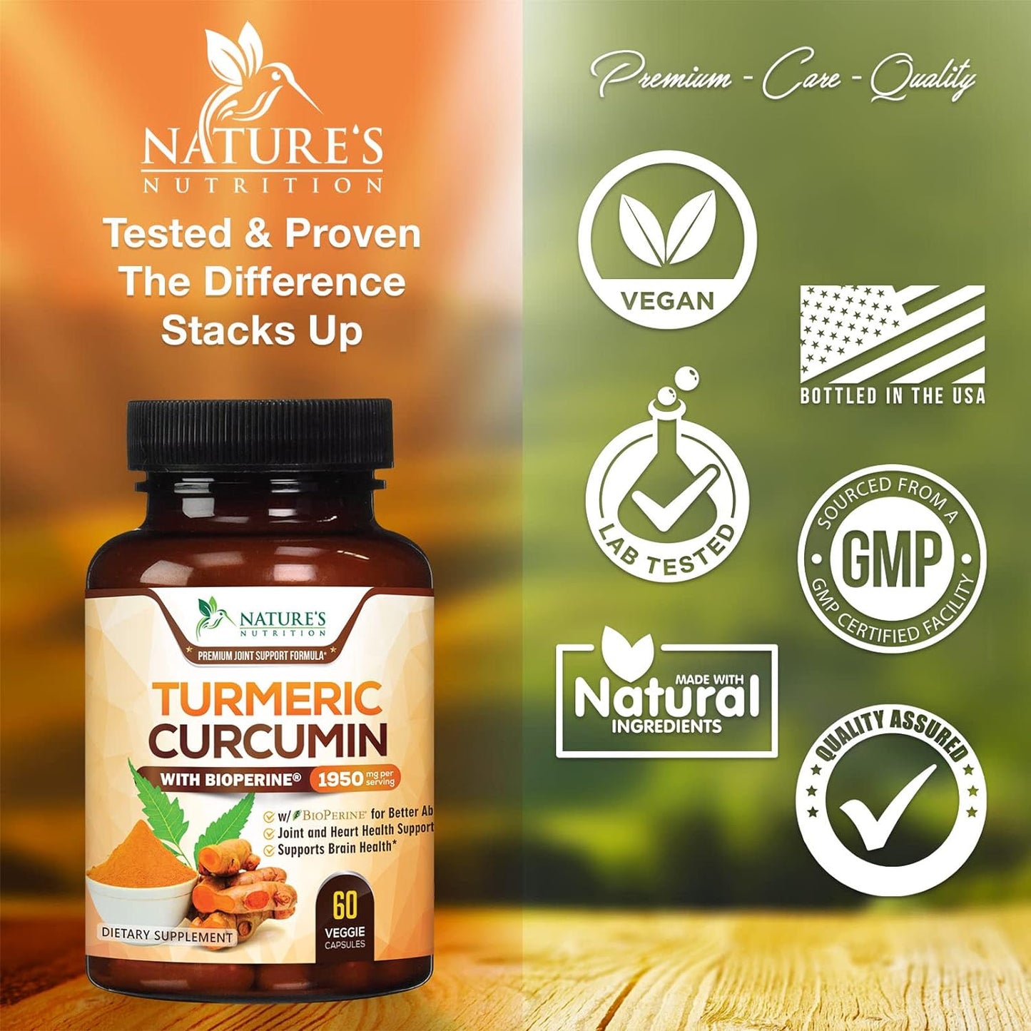 Turmeric Curcumin with BioPerine 95% Standardized Curcuminoids 1950mg - 60 capsules