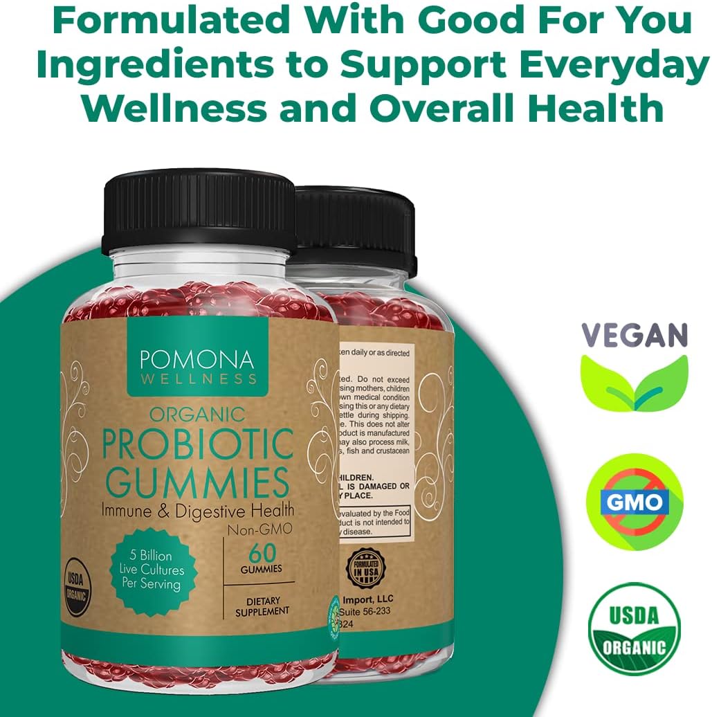 Pomona Wellness Organic Probiotic Gummies for Adults to Help Support 60 Gummy