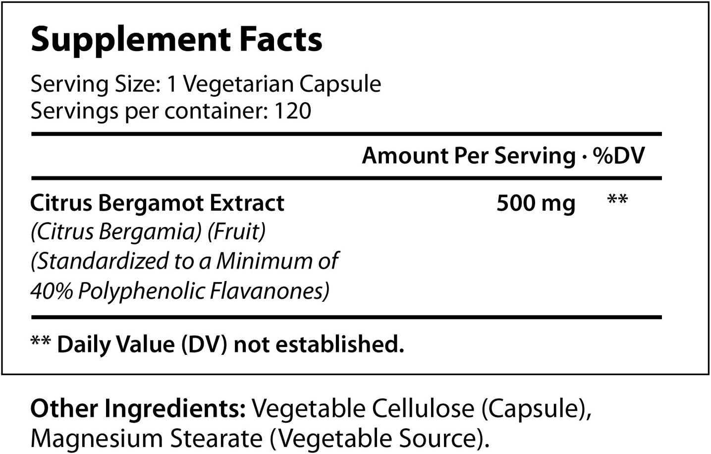 LongLifeNutri Citrus Bergamot Extract Capsules  120 Count