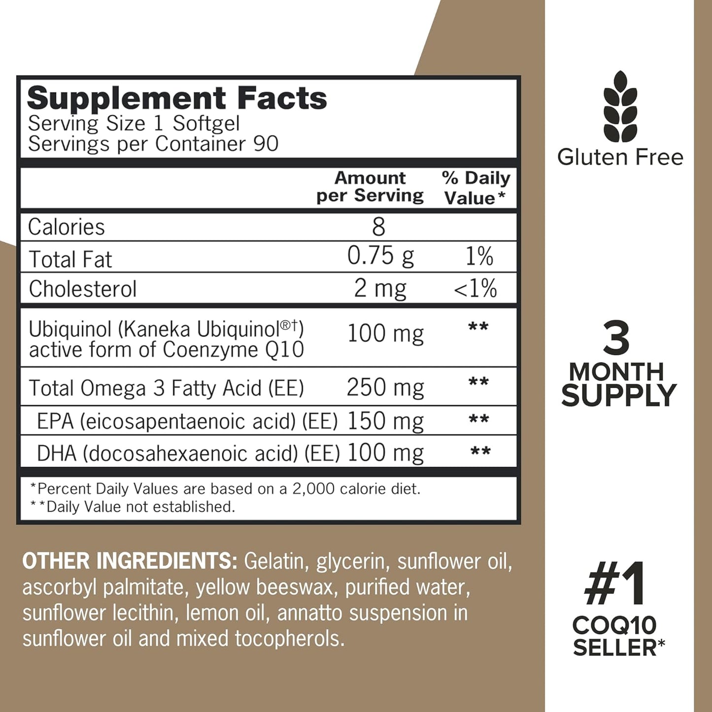 Qunol Plus Ubiquinol + Omega 3, Ubiquinol CoQ10 100mg with 250mg