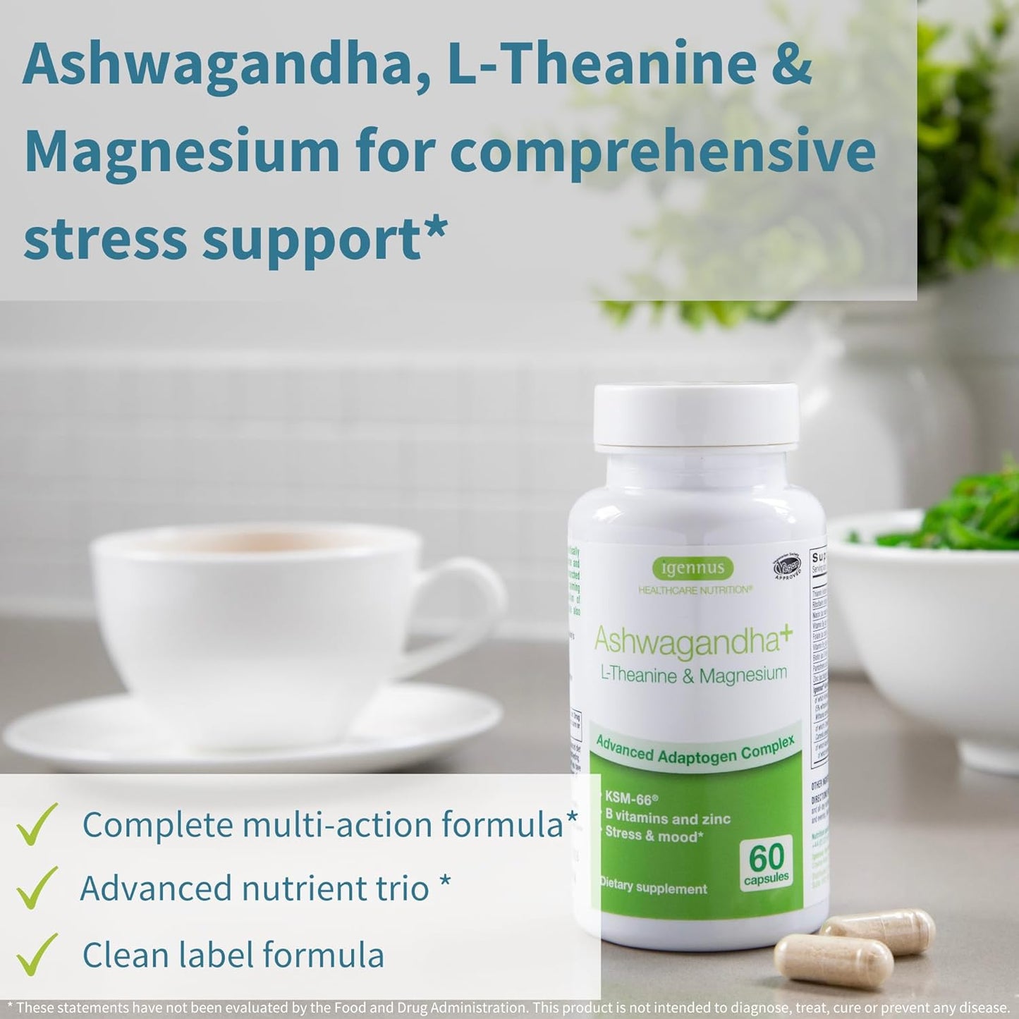 Comprehensive Ashwagandha KSM-66, L-Theanine & Magnesium  60 Capsules