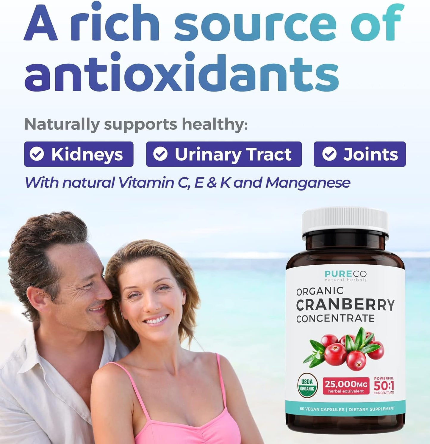 Organic Cranberry Pills - 50:1 Concentrate Equals 60 Capsules