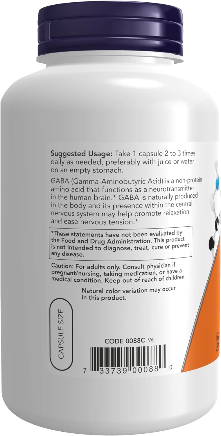 NOW Supplements, GABA (Gamma-Aminobutyric Acid) 500 mg + B-6, 200 count