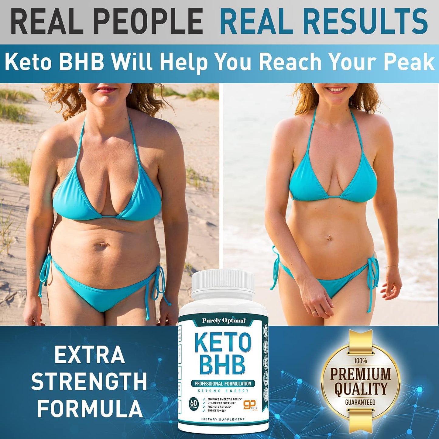 Purely Optimal Keto BHB Exogenous Ketones Supplement -  - for Women and Men, Gluten-Free, 60 Capsules