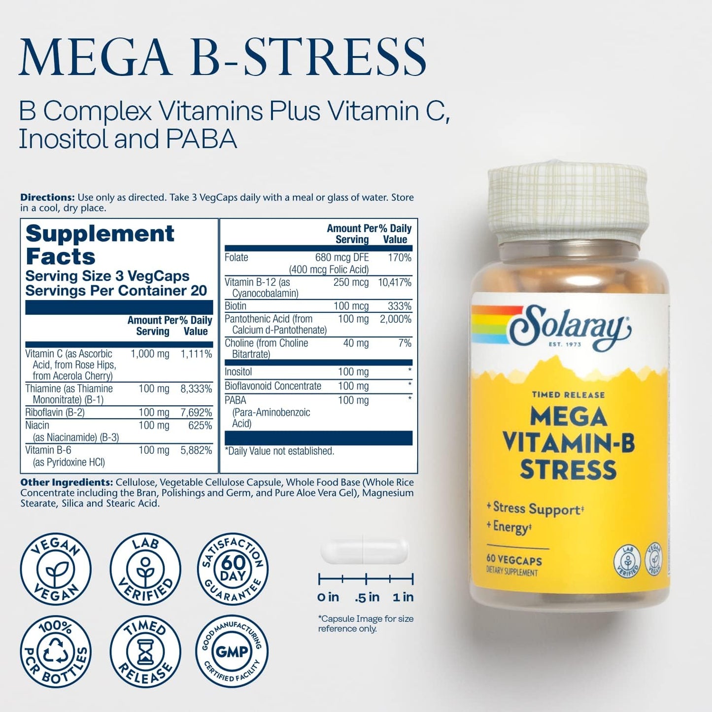 SOLARAY Mega Vitamin B-Stress, Timed-Release 60 count