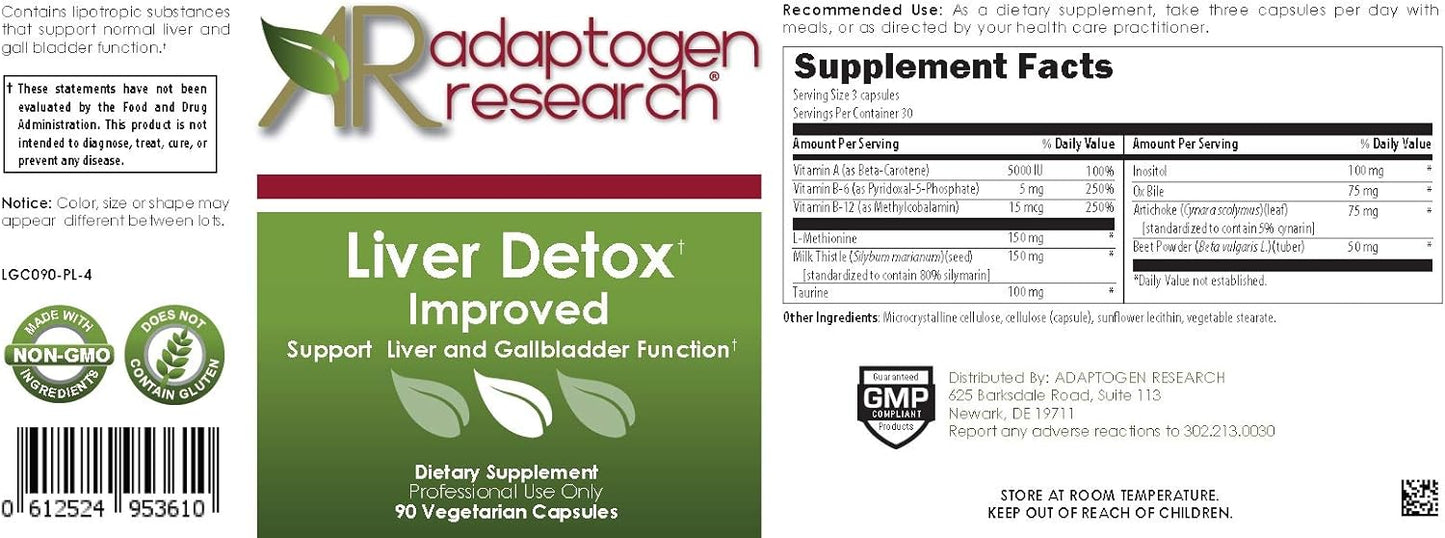 Adaptogen Research Liver Detox Improved  Liver & Gallbladder Support  90 Vegetarian Capsules