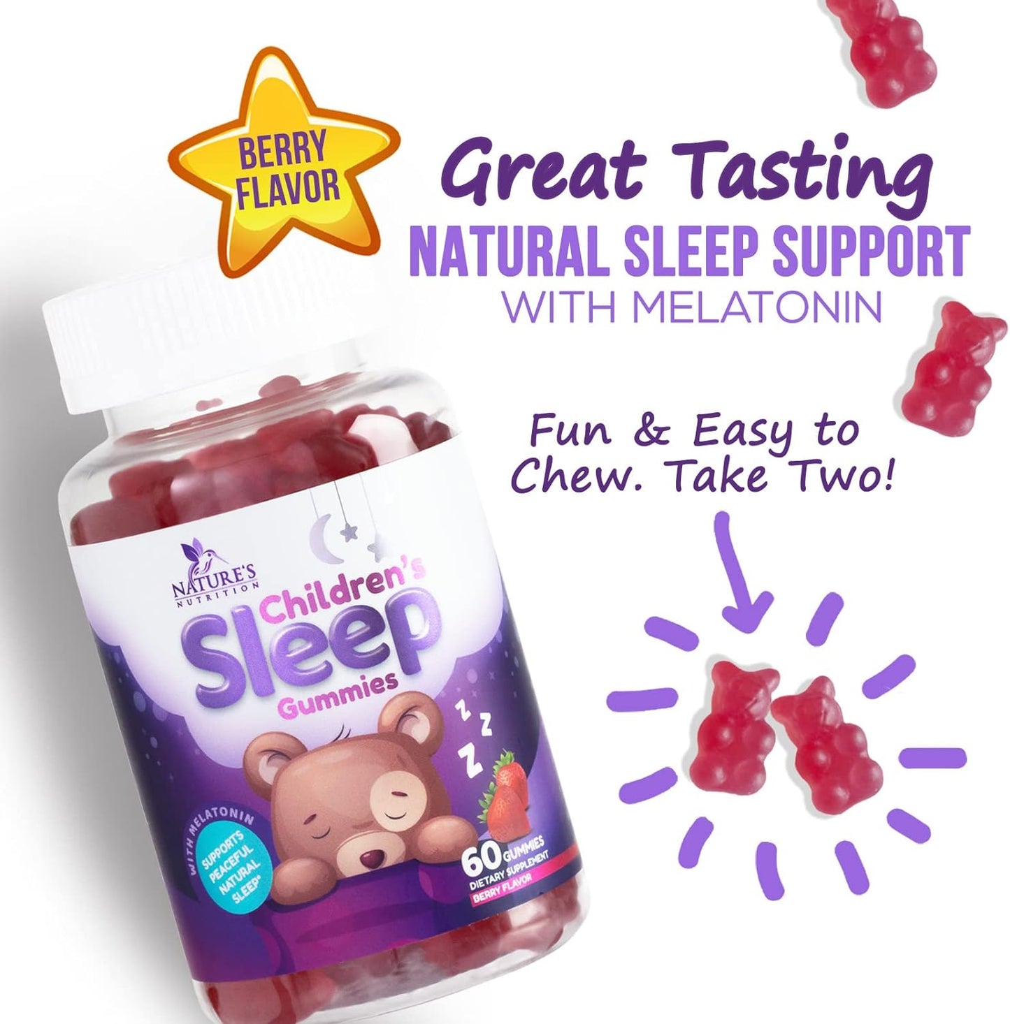 Kids Sleep Gummies, 2mg Melatonin, Nature's Effective  - 60 Gummies