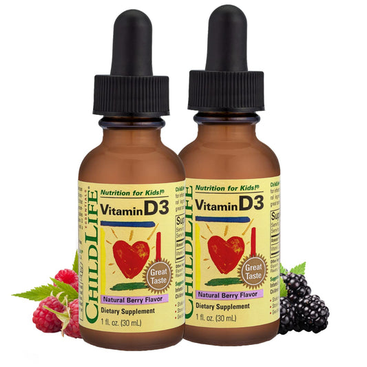 CHILDLIFE ESSENTIALS Vitamin D3 - Vitamin D Drops for Kids, 500 IU 1 Fl Oz Bottle (Pack of 2)