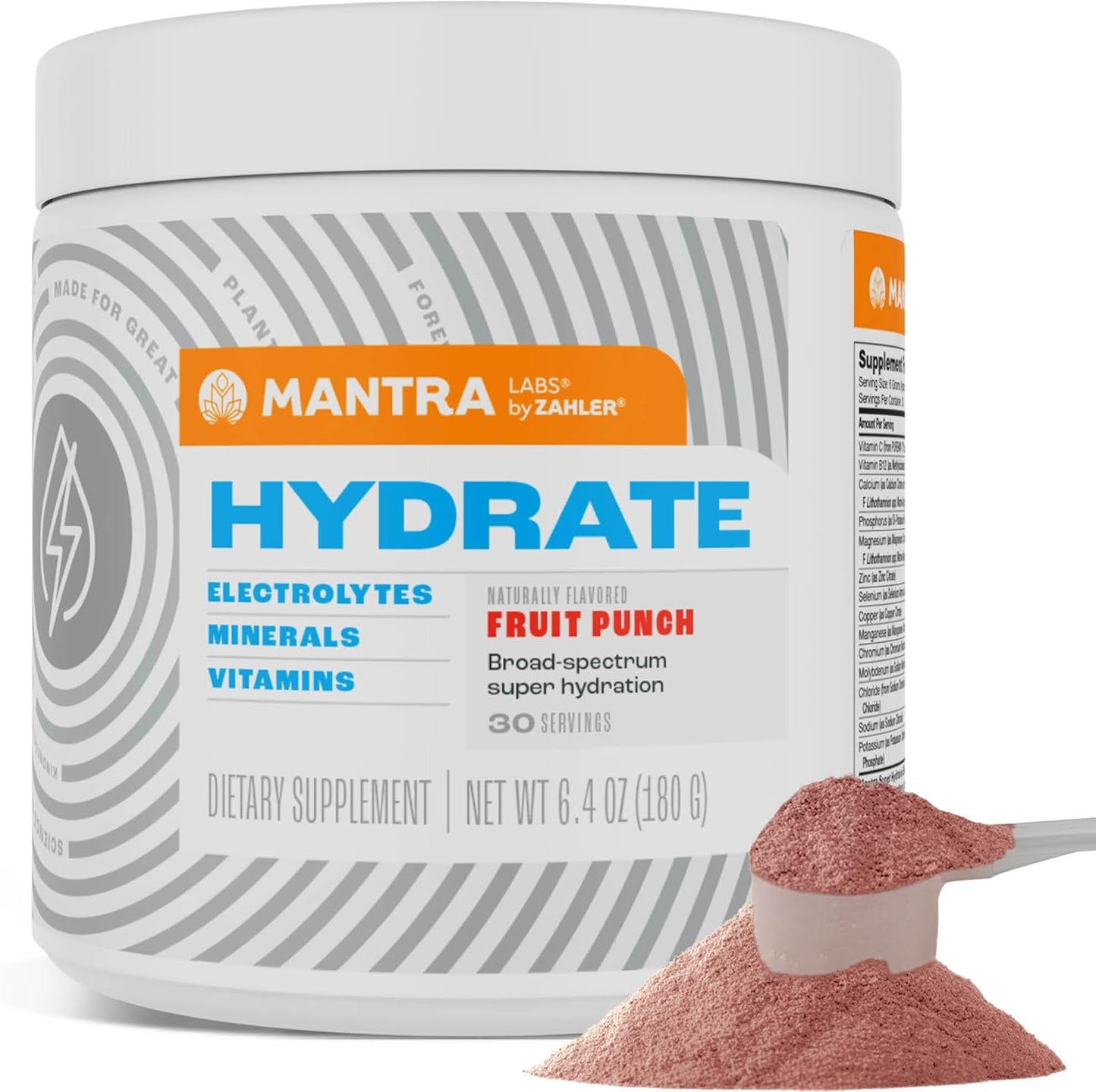 Zahler Mantra Game-Changing, Great-Tasting, Sugar-Free Hydration Supplement, Fruit Punch Flavored, 30 Servings.