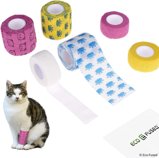 Eco-Fused Self Adhering Bandage - Injury Wrap Tape for Cats - Pack of 6