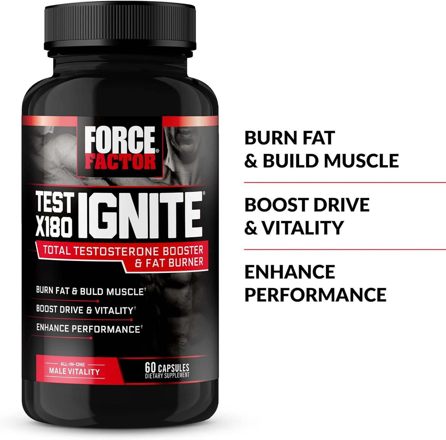 FORCE FACTOR Test X180 Ignite Testosterone Booster for Men 60 capsules