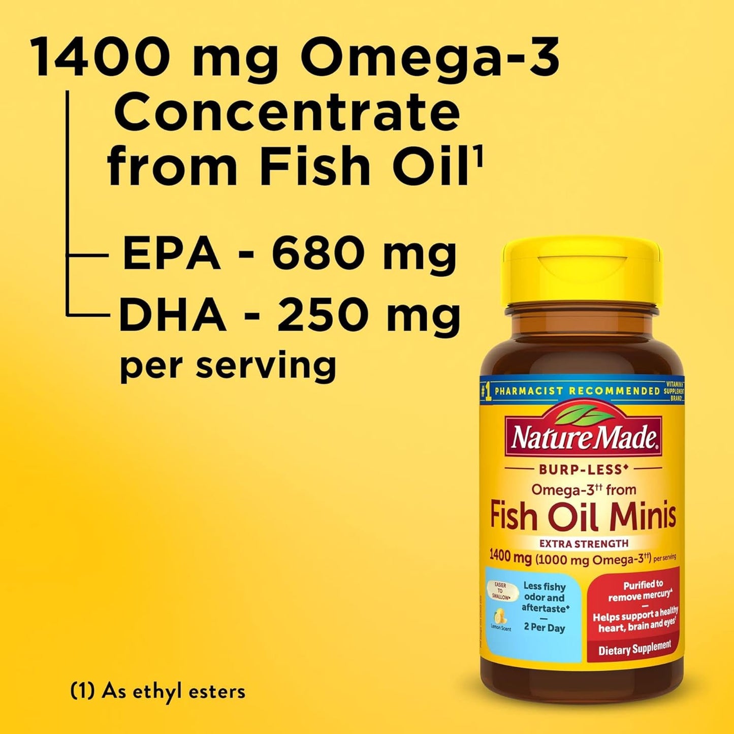 Nature Made Extra Strength Burp Less Omega 3 Fish Oil 60 Softgels