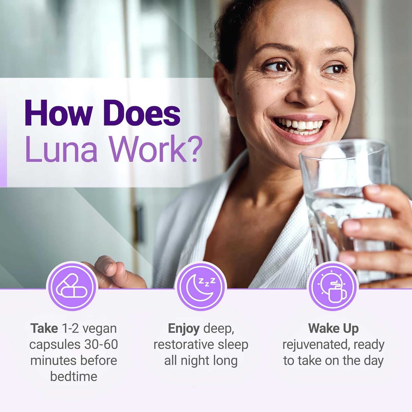 Luna1 Bedtime Supplement  Naturally Sourced Ingredients for Easier Bedtime - 60  Capsules