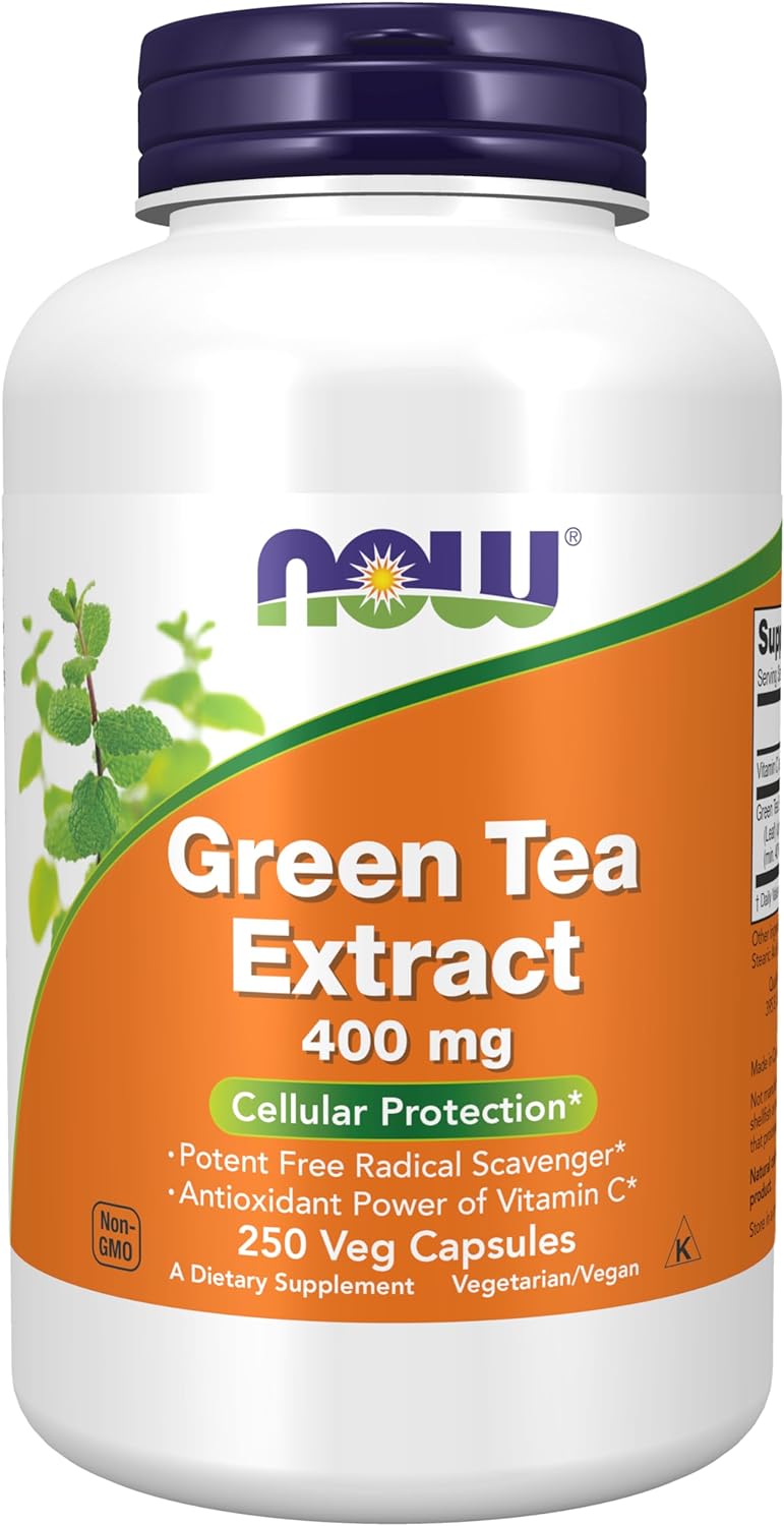 NOW Supplements, Green Tea Extract 400 mg with Vitamin C for Dietary, Cellular Protection, 250 Veg Capsules