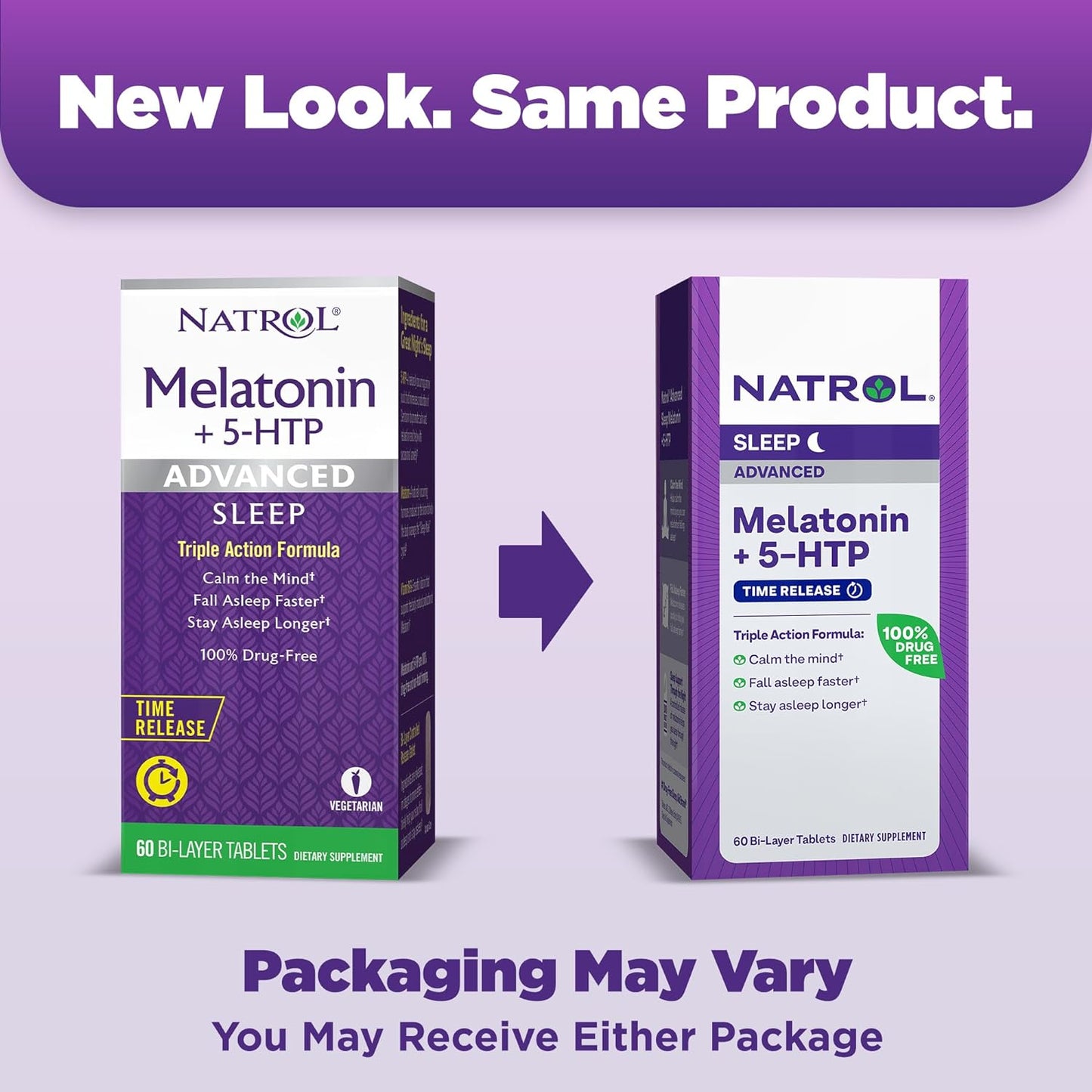 Natrol Advanced Sleep Melatonin + 5HTP, Dietary Supplement for Restful Sleep, 60 Tablets