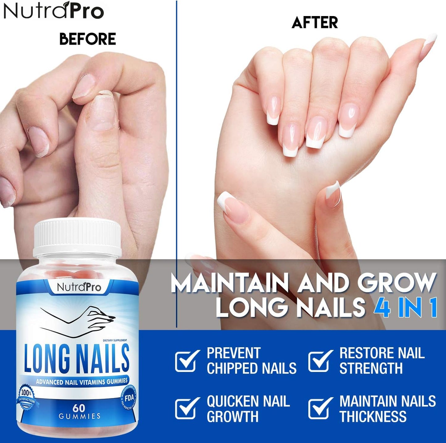 NutraPro Nail Growth Vitamins for Stronger Nail -60 gummies