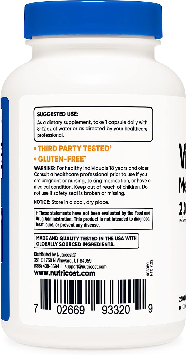 Nutricost Vitamin B12 (Methylcobalamin) 2000mcg, 240 Capsules - Vegetarian Caps, Non-GMO, Gluten Free B12 Supplement