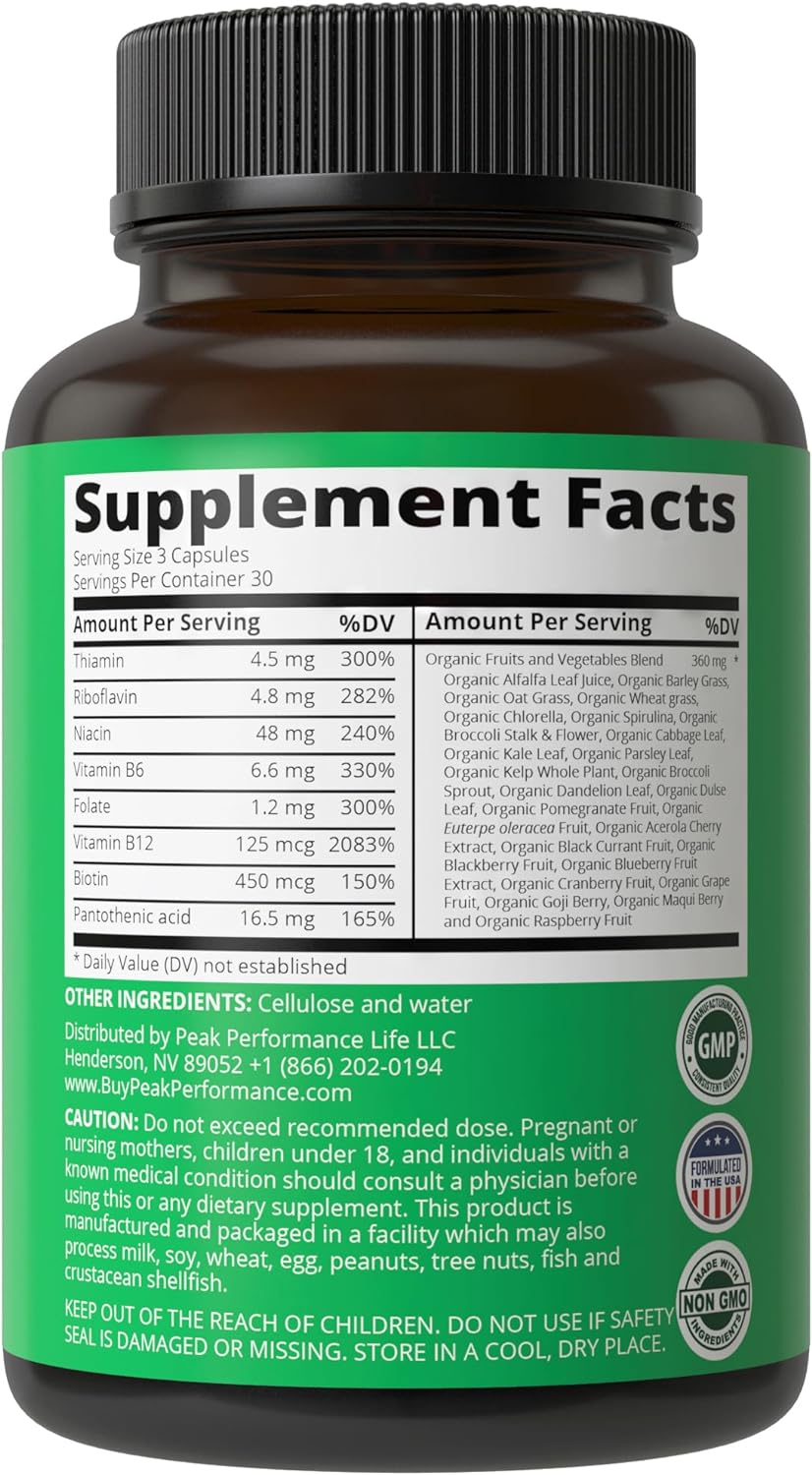 Peak Performance Raw Whole Food Vegan B Complex Supplement