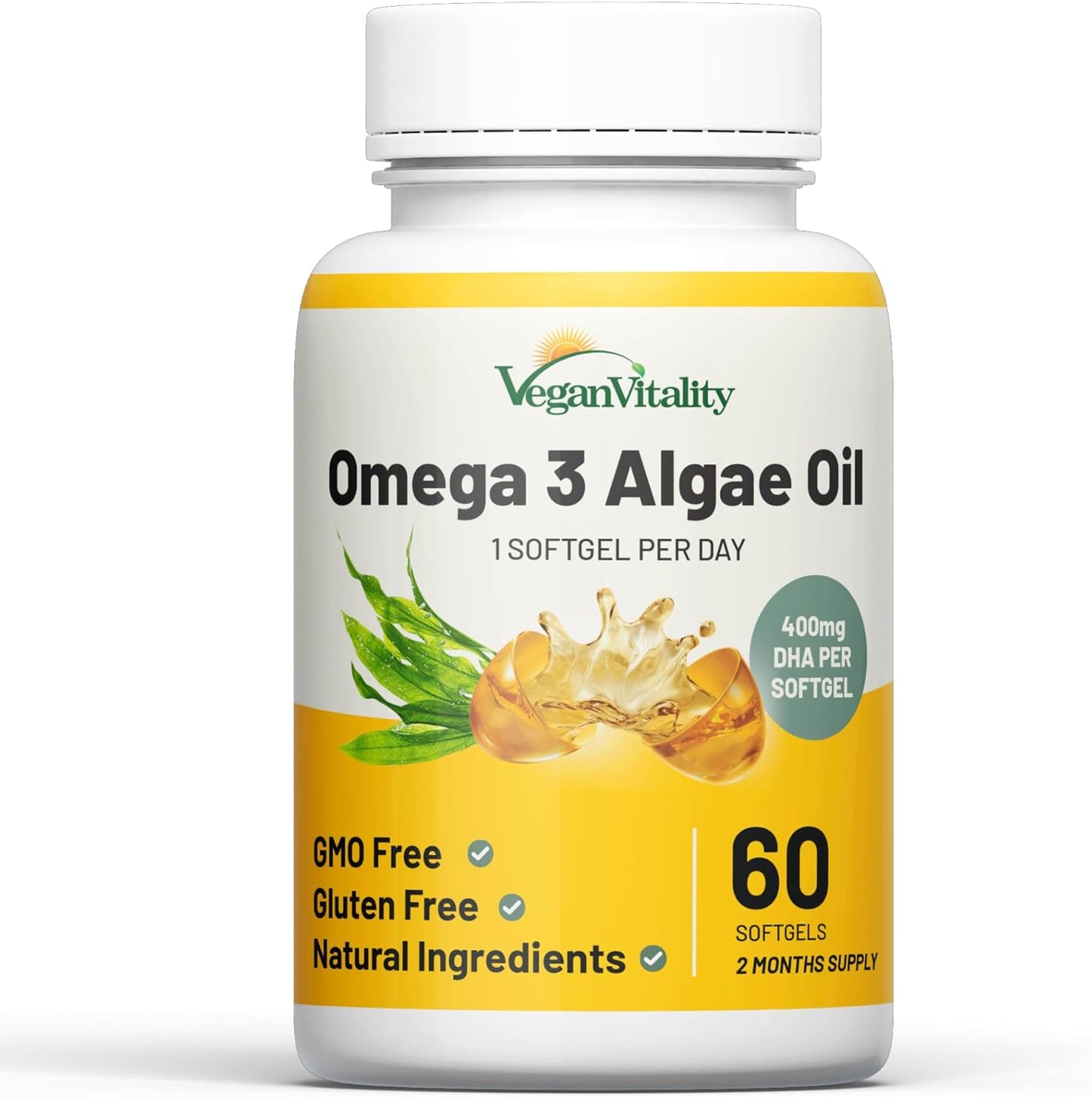 Vegan Vitality Vegan Omega 3  Alage oil 60 softgels count