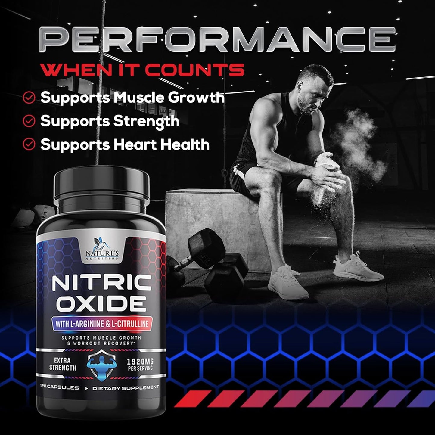 Extra Strength Nitric Oxide Supplement L Arginine 3X Strength  - 120 Capsules