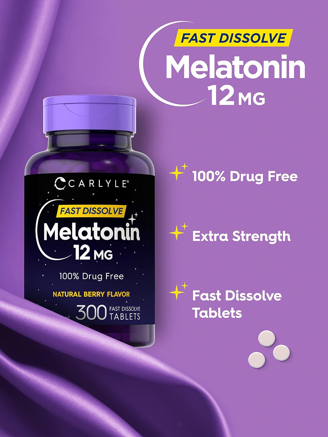 Carlyle Melatonin Natural Berry Flavor 12 mg Fast Dissolve 300 Tablets