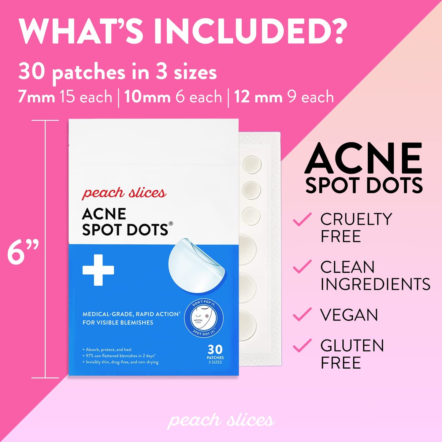 Peach Slices Acne Spot Dots Hydrocolloid Acne Patches  For Zits, Blemishes 30 Count