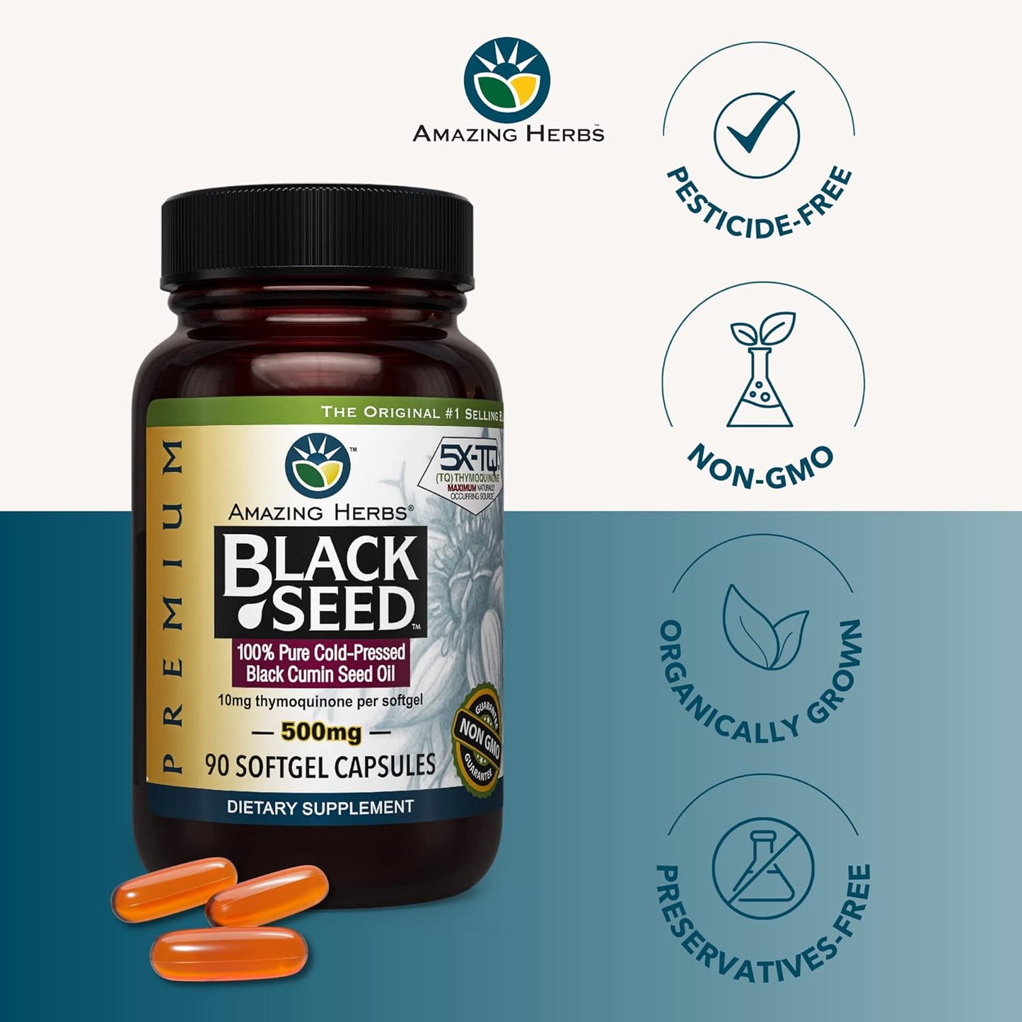 Amazing Herbs Premium Black Seed Oil  90 Capsules