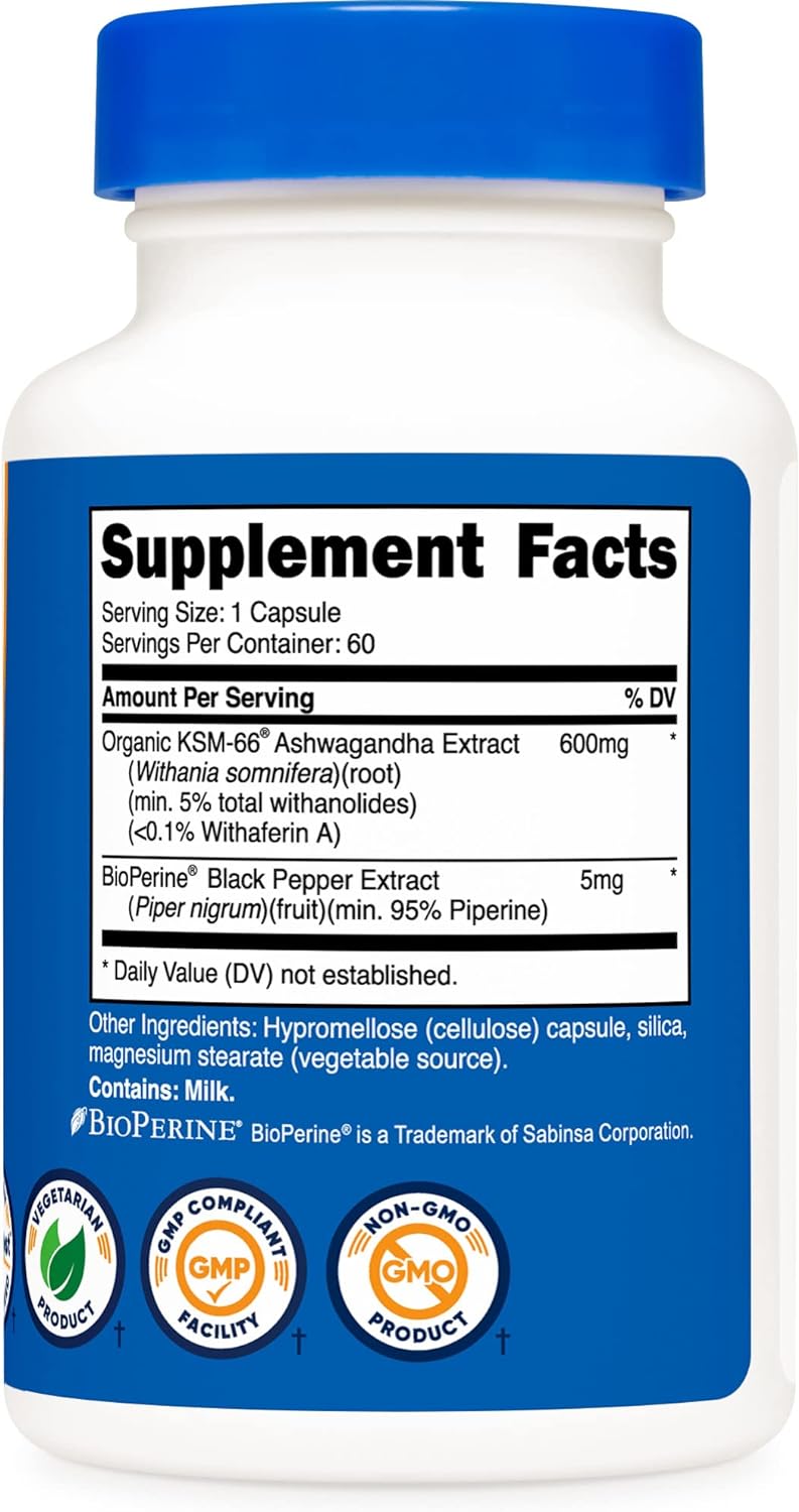 Nutricost KSM-66 Ashwagandha Root Extract 600mg, 60 Veggie Caps