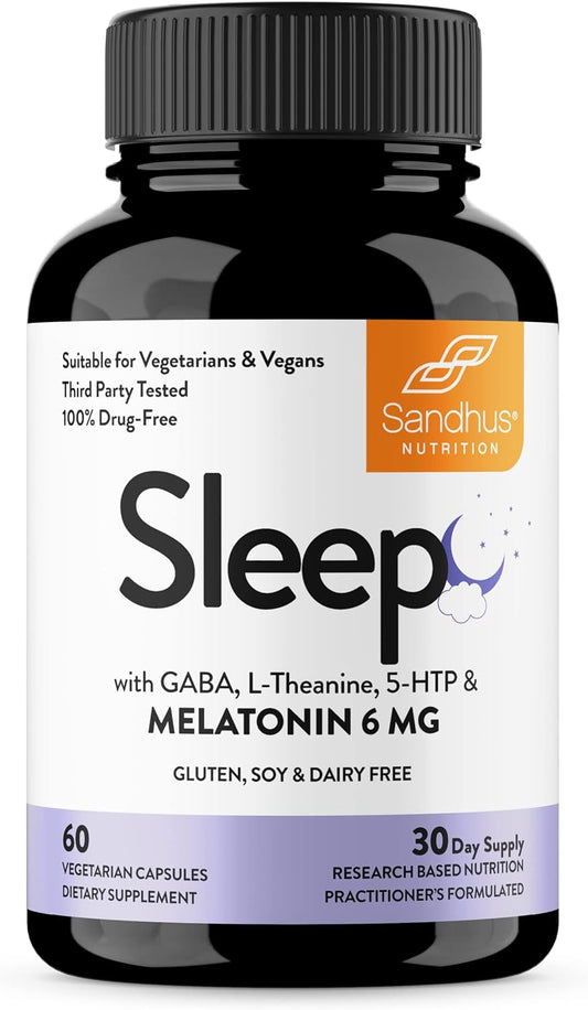 Sandhu's Sleep 60 Capsules –Non-Habit Forming 5-in-1 Sleep Aid Supplement