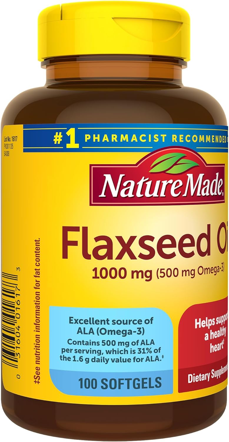 Nature Made Flaxseed Oil Fish Free Omega 3 Supplement, 100 Softgels