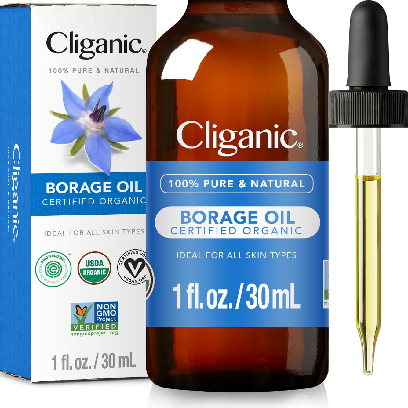 Cliganic Organic Borage Seed Oil for Face, 100% Pure (1oz) - Natural Non-GMO Cold Pressed Visit the Cliganic Store