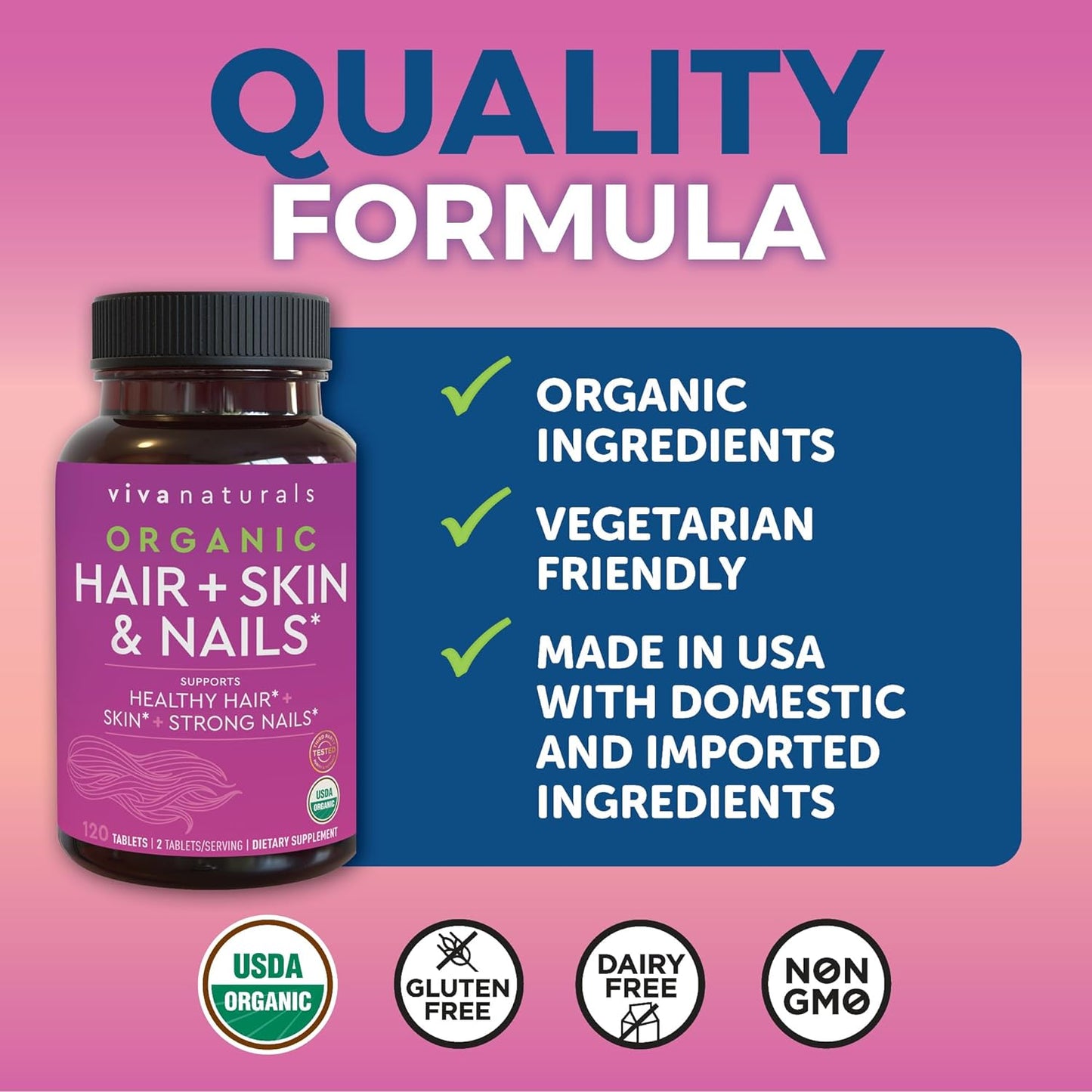 Organic Biotin Vitamins For Hair Skin and Nails Health Support -  120 Biotin Supplement