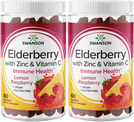 Swanson Elderberry Gummies with Zinc & Vitamin C Lemon Raspberry,  (2 Pack)