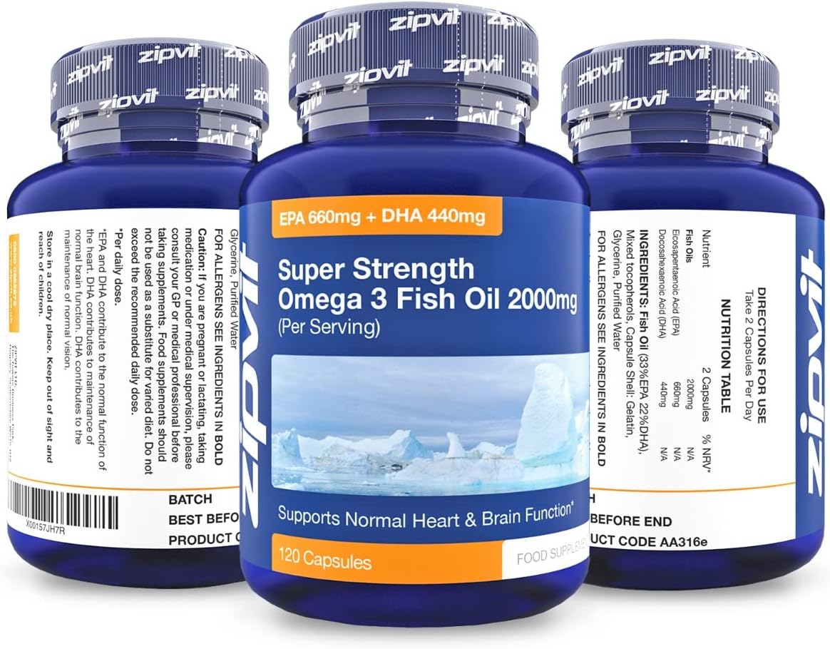 Omega 3 Fish Oil 2000mg, EPA 660mg DHA 440mg per Daily Serving. 120 Capsules