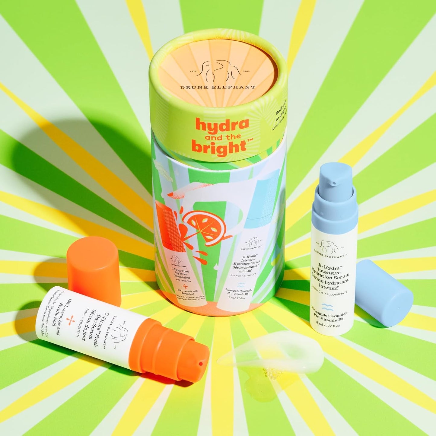 Drunk Elephant Hydra and The Bright - Includes C-Firma Fresh Day Serum (0.3 fl oz) & B-Hydra Intensive Hydration Serum (0.27 fl oz)