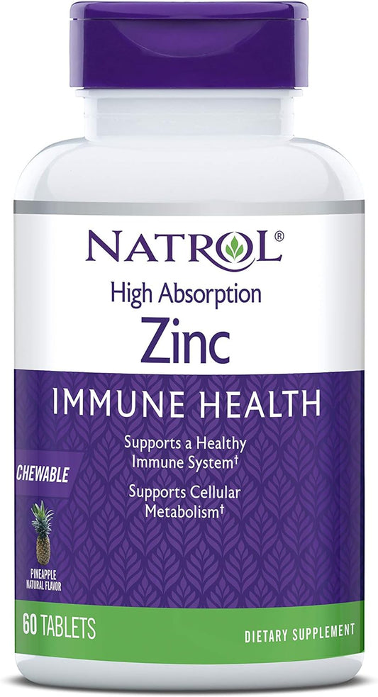 Natrol High Absorption Zinc, Supports Immune Health and Cellular Metabolism 60 Count