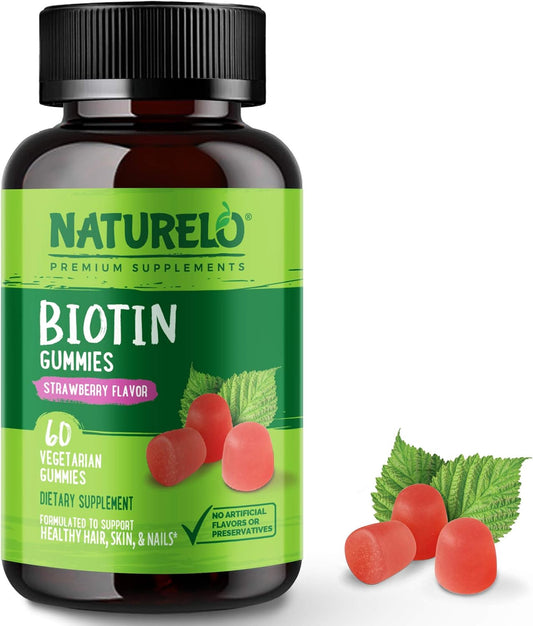 NATURELO Biotin Gummies - Supports Healthy Hair, Skin & Nails - 60 Gummies