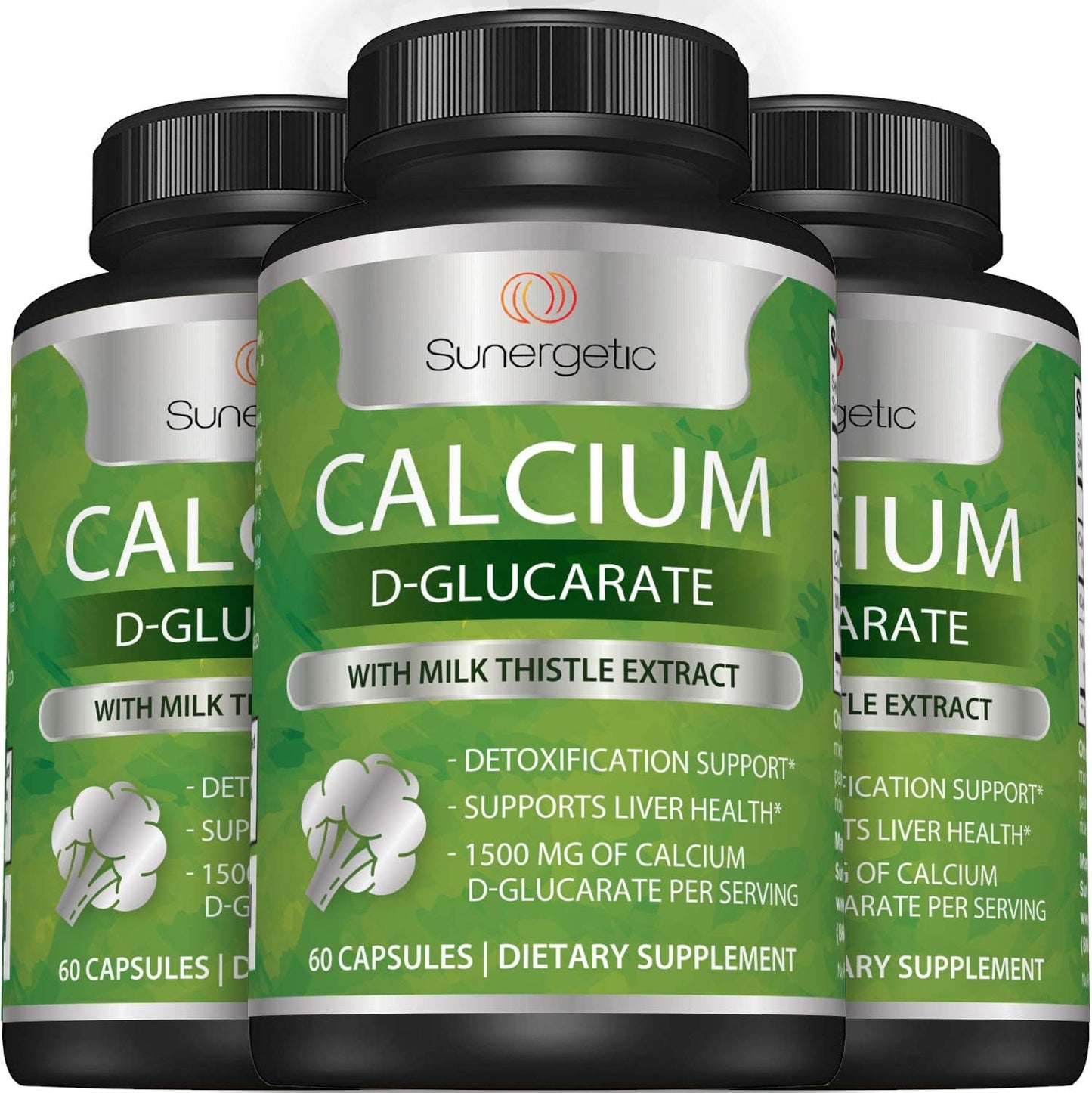 Sunergetic Premium Calcium D-Glucarate Supplement with Milk Thistle Extract  -60 Capsules